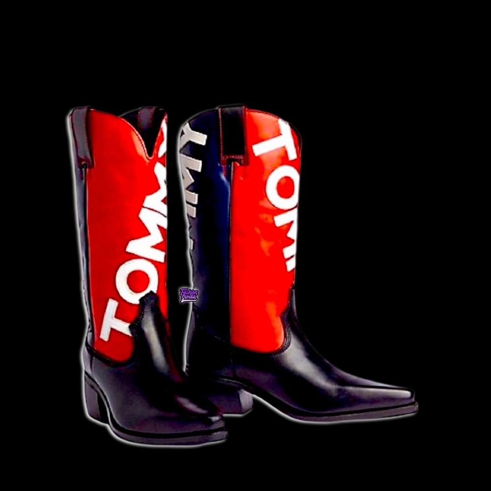 Tommy Hilfiger Vintage Logo Red White and Blue Leather Cowgirl Boots - Picture 10 of 10